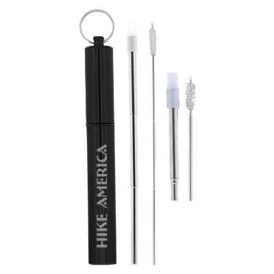 Engraved expandable stainless steel straw kit.